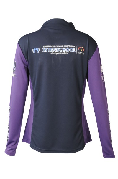 W214  Design long-sleeved sweatshirts, order half-breasted contrasting zippers, corporate collars, contrasting sleeves, contrasting flat women's sweatshirts back view